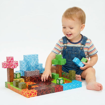uMadeUs Magnetic Blocks for Kids Ages 4-8 – 100 Pc Dinosaur Toys with Glow-in-the-Dark Dinosaurs – 3D Pixel Cubes, STEM Building Toys for Boys & Girls Ages 3-12