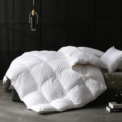 APSMILE King Size Heavyweight Down Feather Fibers Comforter for Winter Weather/Sleeper - Ultra-Soft High Fill Power Hotel Collection Comforter, 65 Oz Fluffy Thicker Duvet Insert(Solid White, 106"x90")