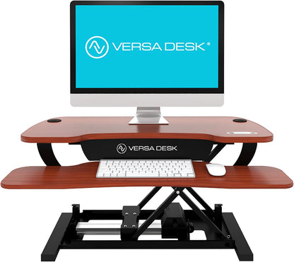 VERSADESK® PowerPro™ Elite 40” x 24" – App Controlled Electric Standing Desk Converter w/USB Charging Port. Raises up to 20”. Fully Assembled – Includes LED Lights. Supports 80 lbs. – Cherry