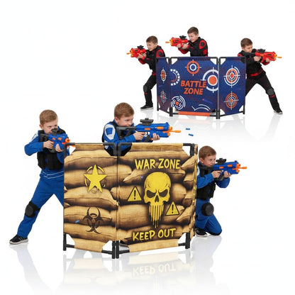 SINCOLINE 2-Pack Tactical Bunker & Foam Blaster Target 59x34” Combat Battle Zone Bunker Fort, Compatible with Laser Tag, Water Gun & Birthday Activities, Foldable Wall for Active Play