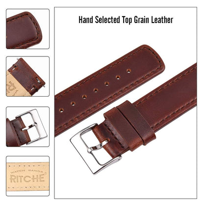 Ritche Leather Watch Strap with Quick Release Pins, 22mm Replacement Watch Band for Men and Women, Fits Smartwatches & Traditional Watches