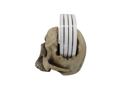 DWK Decorative Skull Holder with Drink Absorbent Coasters | 4 Piece Coasters for Drinks Absorbent with Holder Set | Goth Kitchen Accessories and Skull Bar Decor - 5"…