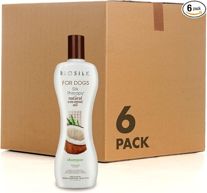 BioSilk for Dogs Silk Therapy Shampoo With Natural Coconut Oil | Sulfate and Paraben Free Natural Dog Shampoo, 12 Fl Oz - 6 Pack | Made in the USA