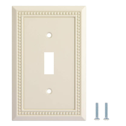 Henne Bery Sunken Pearls Heavy Duty Decorative Wall Plate Switch Plate Outlet Cover, Durable Solid Zinc Alloy (Single Toggle 2PK, Light Almond)