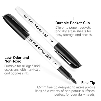 Dry Erase Markers, Lineon 60 Bluk Pack Black Whiteboard Markers with 2 Eraser, Fine Point Dry Erase Markers Perfect For Writing on Whiteboards, Dry-Erase Boards,Mirrors for School Office Home