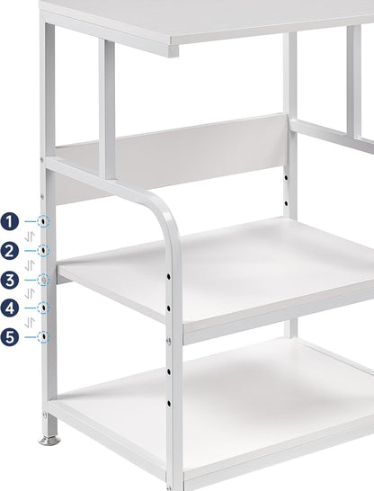 White Printer Stand with Storage, 3 Tier Printer Table with Height Adjustable Shelf, Rolling Printer Cart with Wheels for Home Office Organization