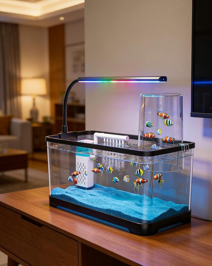 Aquarium Fish Tank Kit, 3 Gallon Betta Fish Tanks Starter Kit with Light and Filter, Blue Sand, Small Tropical Fish, Guppies, Goldfish, or Betta