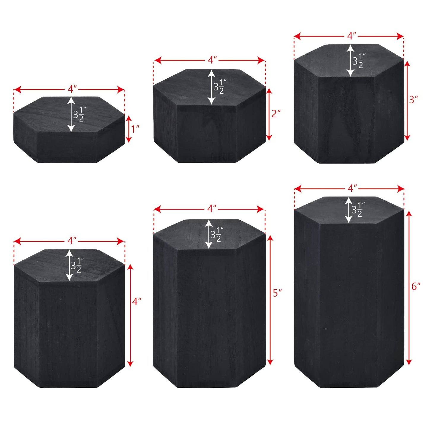 MOOCA Wooden 6 Pcs Hexagon Risers for Display Jewelry and Accessories Display Stand, Wooden Risers For Jewelry Figurine, Black Color