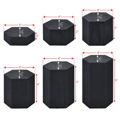MOOCA Wooden 6 Pcs Hexagon Risers for Display Jewelry and Accessories Display Stand, Wooden Risers For Jewelry Figurine, Black Color