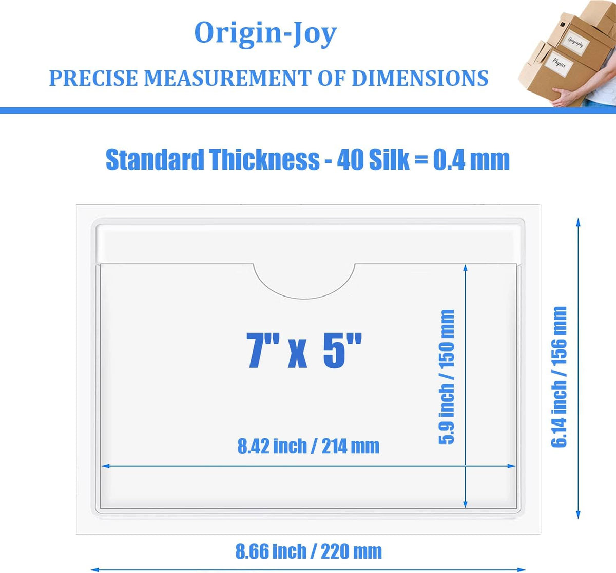 Origin-Joy 25 PCS Self-Adhesive Index Label Pockets, Clear Plastic Peel & Stick Card Holders with Top Open for Loading (7 x 5 inch)