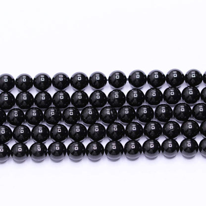 PLTbeads Natural Gemstone Loose Beads Smooth Round Approxi 15 inch DIY Bracelet Necklace for Jewelry Making (6mm, Black Tourmaline)