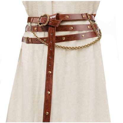 KOTORA Retro Skinny Belt Long Metal Chain Exotic Cross Waist Costume Accessory Medieval Renaissance DIY Dress Cosplay