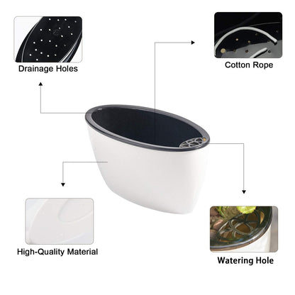 Sungmor Set of 3 Self-Watering Planter Pots - Modern White Plastic Flower Pots for Indoor Plants - Oval Indoor/Outdoor Planters with Water Reservoir, Home & Office Decor
