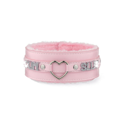 ADEMISHIA Pink Furry Heart O-ring Leather Choker Collar For Women, Handmade Punk Gothic Letter Necklace Adjustable Fashion Jewelry