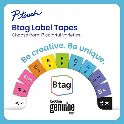 Brother P-Touch PT-N10 Personal Handheld Label Maker, Portable and Prints, P-Touch Btag ~½” (12mm) Wide Color Personalized Label Tapes, (Pack of 3)