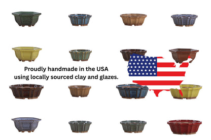 Willow Bonsai Ceramics Flower Design Bonsai Pot 4.5 Inch – Elegant Ceramic Bonsai & Succulent Planter, High‑Fired Frost‑Proof Stoneware with Drainage & Wiring Holes, Handmade in USA (Ruri)