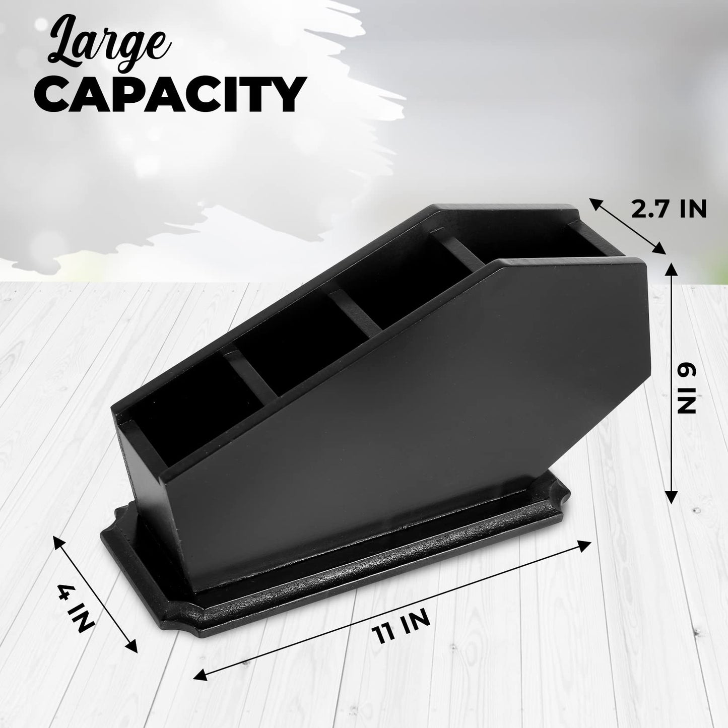 CEFRECO Coffin Brush Holder - Gothic Wooden Makeup Organizer for Vanity - Spooky Halloween Decor for Bathroom, Living Room or Bedroom - Witchy Gifts for Women -Black - 11x6x4 Inches