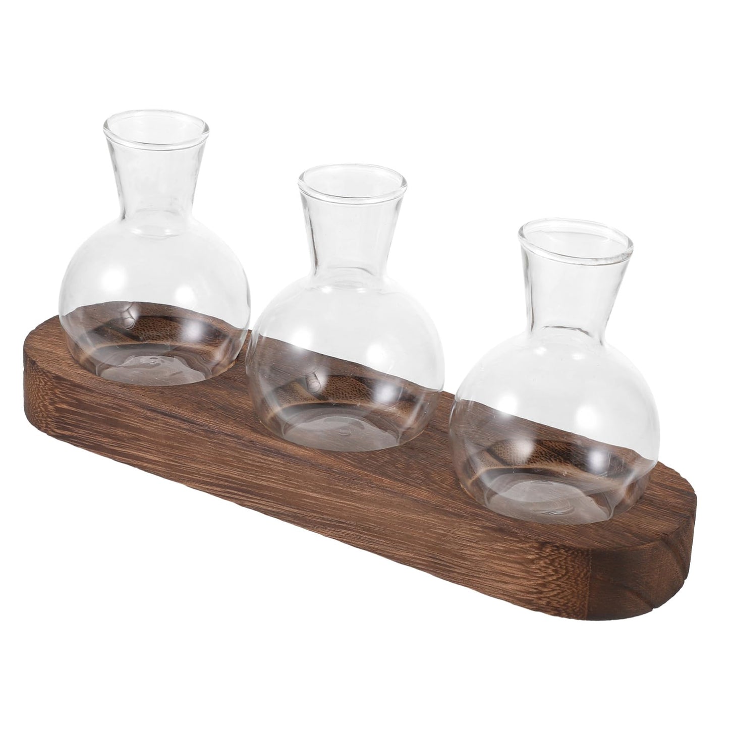 FONDOTIN Hydroponic Glass Vase with Wooden Base for Home and Office Decoration Plant Arrangement Container Stylish Desktop Terrarium for Greenery