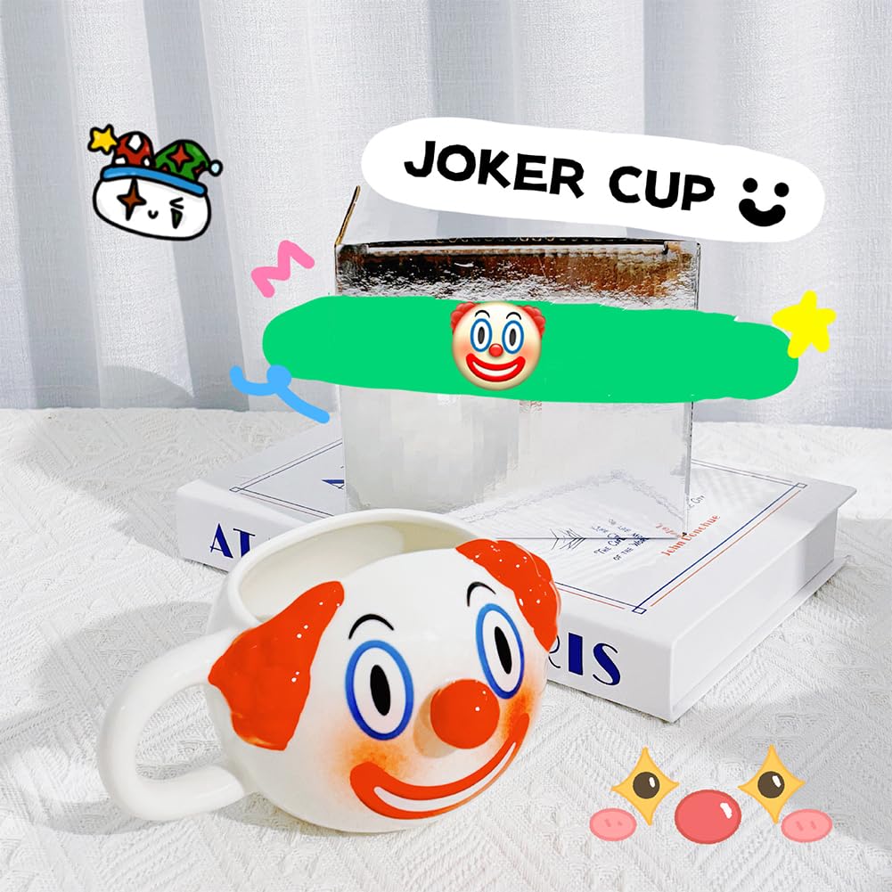 AKV Cute Clown Coffee Mug Halloween Joker Statue Mug Funny Ceramic Clown Mug with Coffee Scoop, 400ml Coffee Cups, Cartoon Clown Water Cup, BPA-free, Best Halloween Gifts for Women Kids