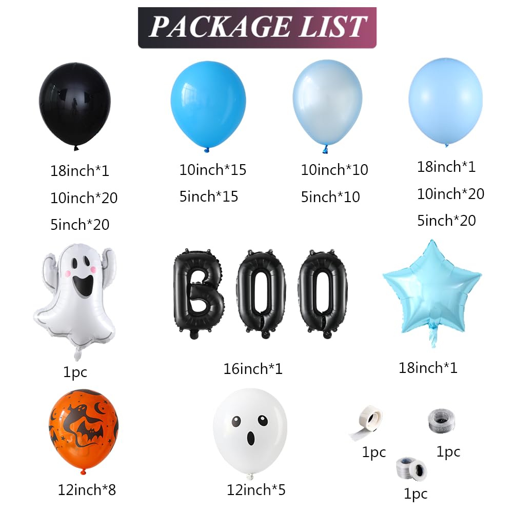 A Little Boo Is Almost Due Balloon Arch Kit, Black Blue Orange Latex Balloons with Boo and Ghost Foil Balloons, 152 Pcs for A Little Boo Is Almost Due Baby Shower Halloween Birthday Party Decorations