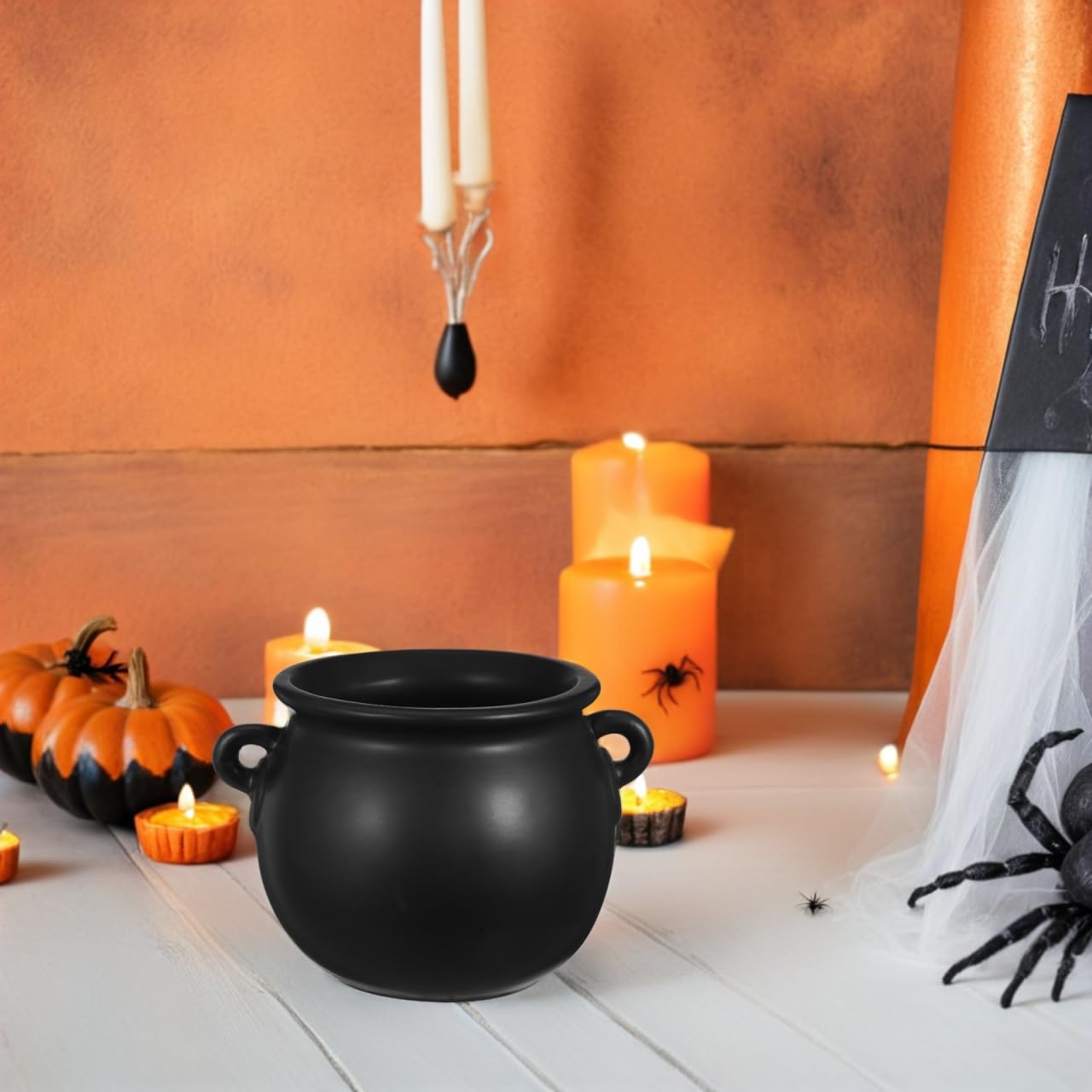 Cabilock Ceramic Witch Cauldron Bowl Halloween Candy Bucket for Treats Snack Serving Tray Decorative Dish for Parties and Festivities