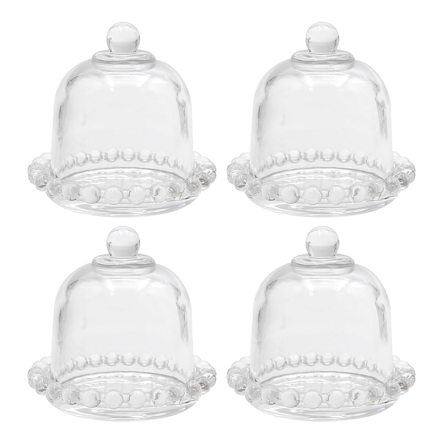 MDEOOSKY 4 PCS Mini Cake Domes Cookie Display Cake Holder Cake Stand Cake Plate Dome Cover Fruit Glass Cover Shield for Birthday Wedding Halloween Christmas, 3.94" x 3.94" x 3.34"