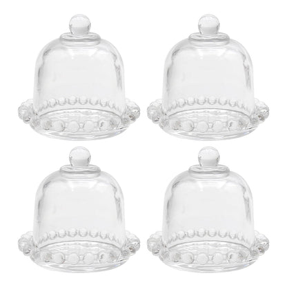 MDEOOSKY 4 PCS Mini Cake Domes Cookie Display Cake Holder Cake Stand Cake Plate Dome Cover Fruit Glass Cover Shield for Birthday Wedding Halloween Christmas, 3.94" x 3.94" x 3.34"