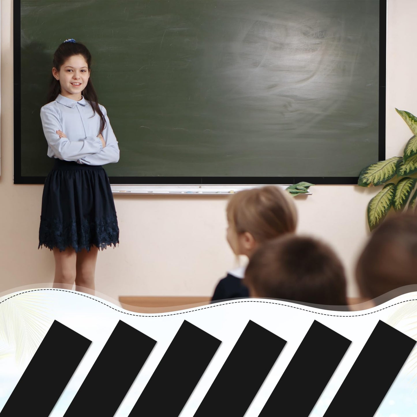 Colarr 24 Pcs Mini Magnetic Strips, 12" x 0.75" Black Magnetic Borders for Classroom Whiteboard Magnet Border Strips Bulletin Board Borders for Office School Chalkboard Trim Decor