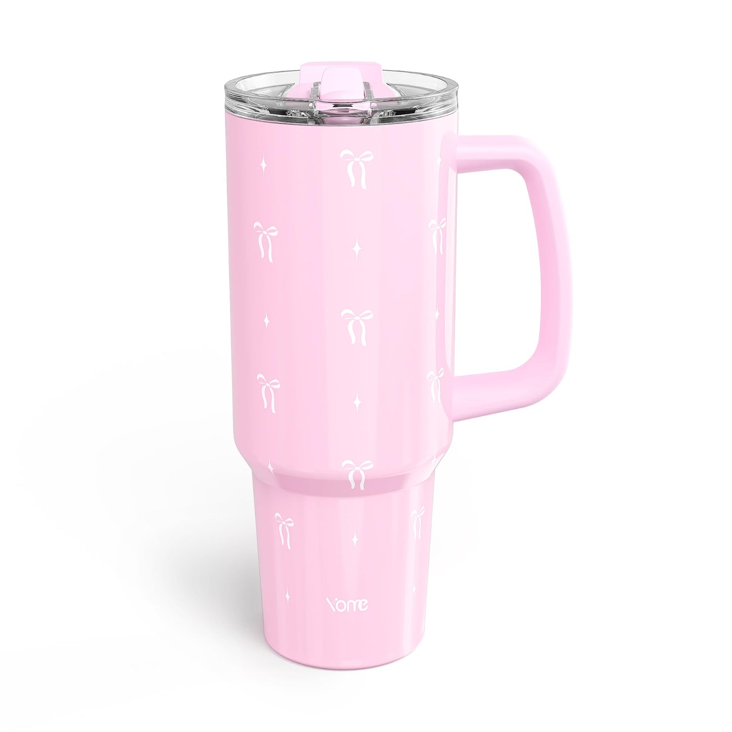YOME 40 oz Bow Pink Tumbler with Handle and Flip Straw for Women | Stainless Steel Insulated Water Bottle | Keeps Drinks Cold | Dishwa