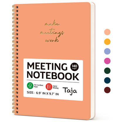Meeting Notebook for Work Organization - Work notebook with action items, Meeting Minutes Planner Notebook, Perfect Office Supplies for Men & Women - Coral