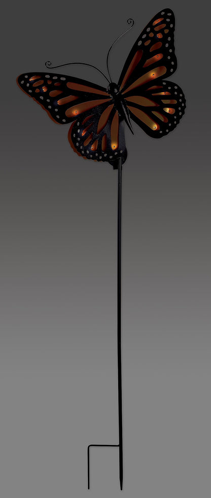 Sunset Vista Designs Decorative Metal Garden Stake with Solar Lights for Outside Waterproof LED Light Yard Decoration, 51", Butterfly - Orange