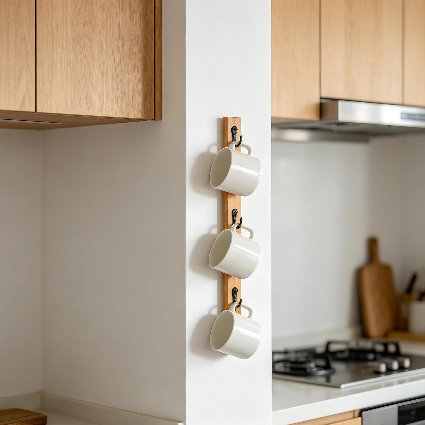 Yohsnor Coffee Cup Rack Wall Mounted – Stylish Mugs and Cups Holder for Space Saving Home, Kitchen, Office Décor – Ideal Mug Display Rack – Hanger Shelf Organizer for Small Spaces