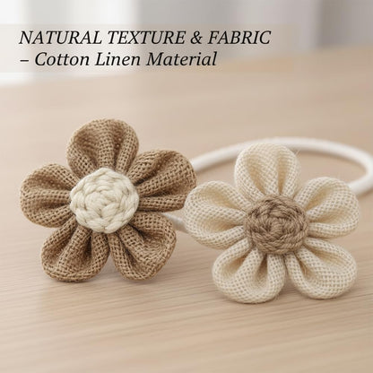 4 Pack Flower Curtain Tiebacks, Boho Decorative Curtain Ties, Elegant Burlap Holdbacks for Bedroom, Nursery, Farmhouse Decor,Tie Backs for Bedroom Decor