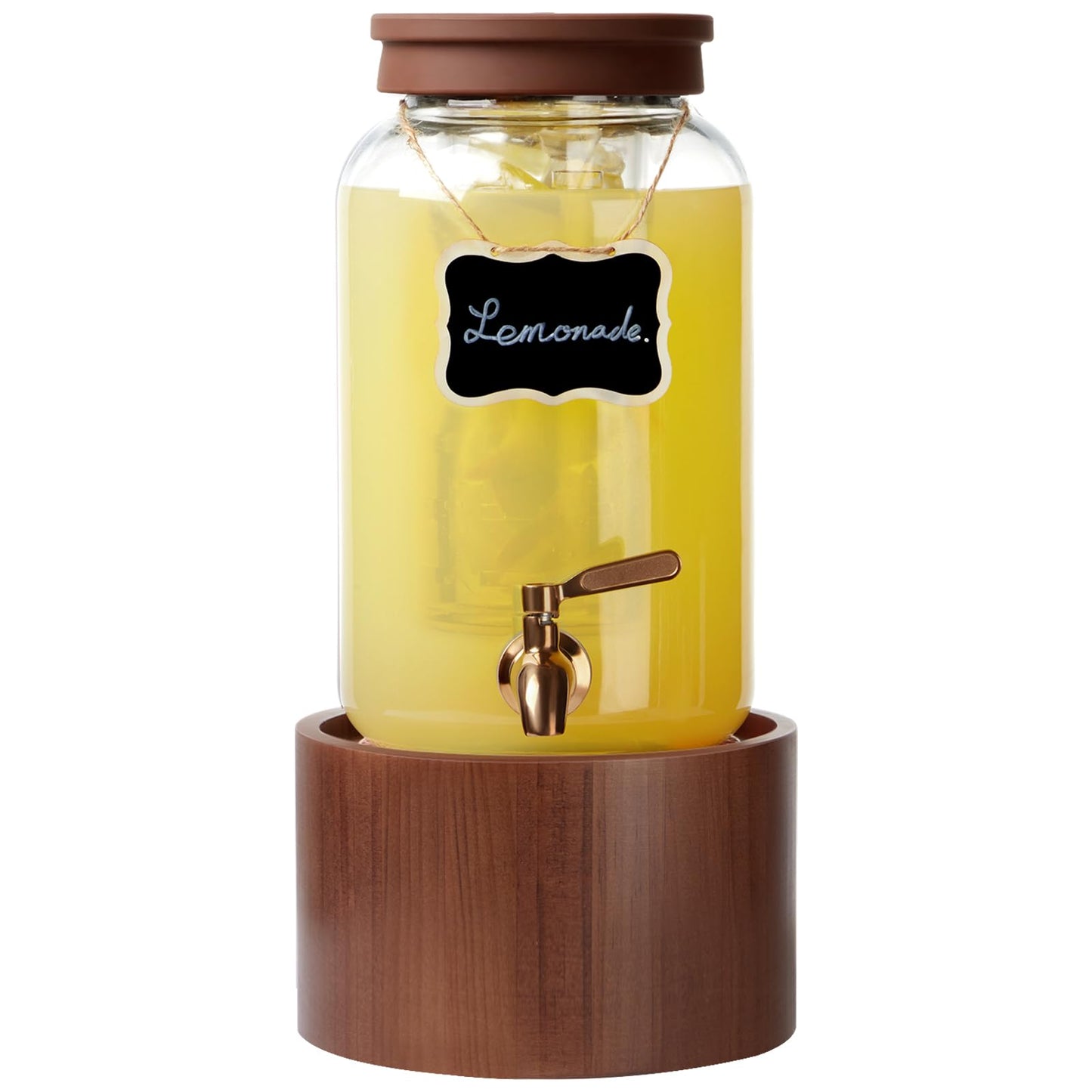 1 Gallon Glass Drink Dispenser for Parties, Beverage Dispenser with Wooden Stand, Silicone Lid and Stainless Steel Spigot, Ideal for Lemonade, Juice, Sun Tea, and Party Drinks