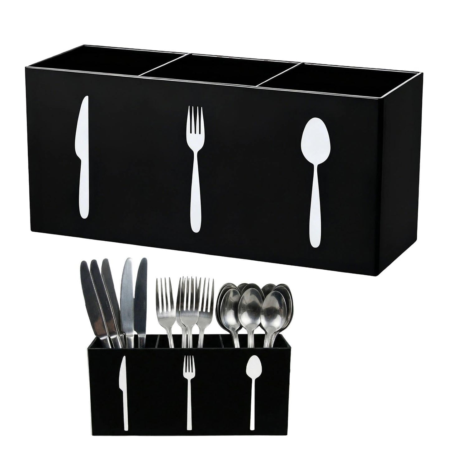 Eselatin 3 Compartments Silverware Caddy,Plastic Utensil Holder for Kitchen Countertop,Party Silverware Holder,Lfork Spoon Knife Organizer, Black