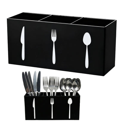 Eselatin 3 Compartments Silverware Caddy,Plastic Utensil Holder for Kitchen Countertop,Party Silverware Holder,Lfork Spoon Knife Organizer, Black