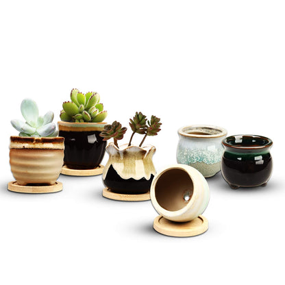 Brajttt 2.1 Inch Succulent Pot with Drainage,Planting/Flower Pots,Small Planter for Mini Plant Ceramic Flowing Glaze Base Serial Set with Holes