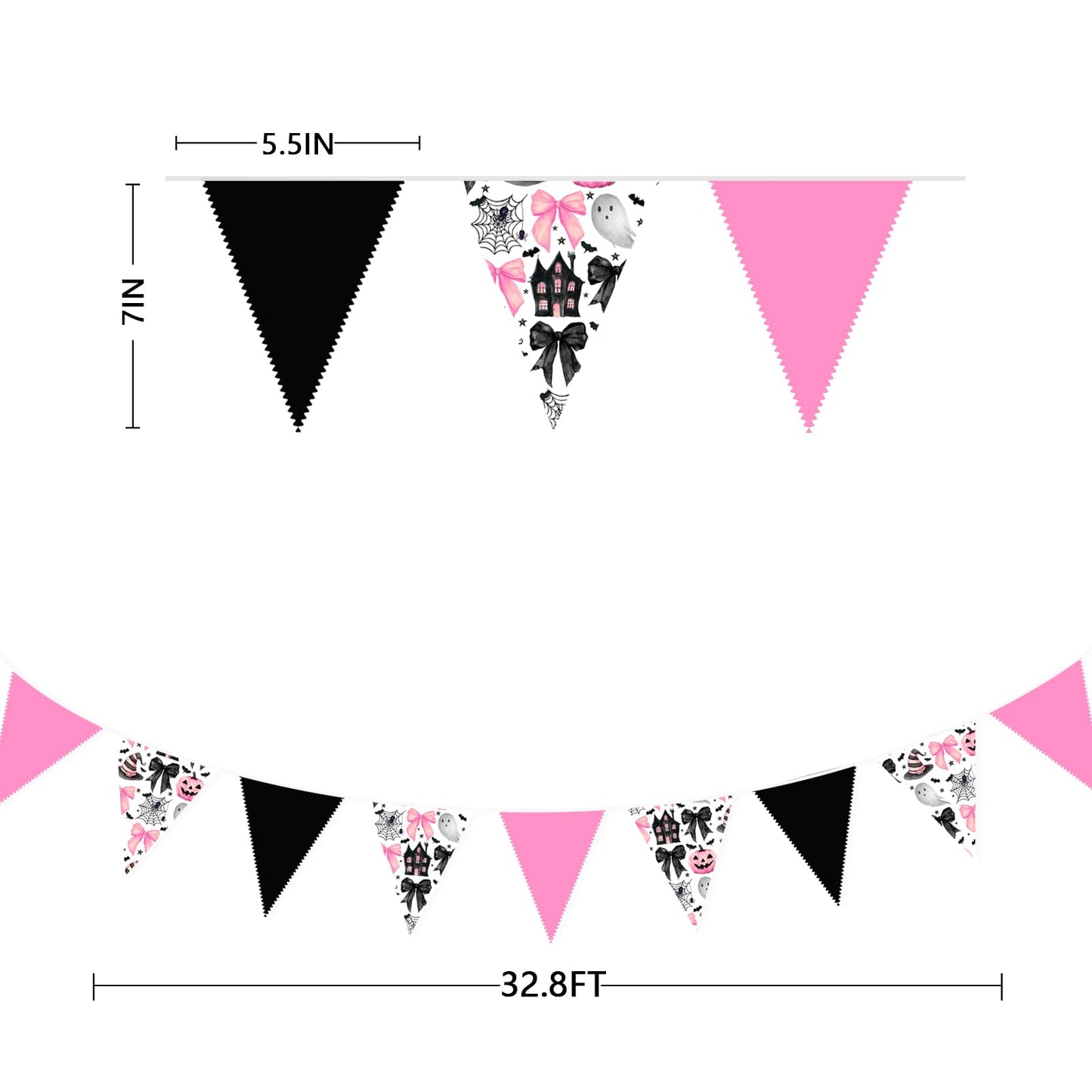 31Ft Pink Black Halloween Party Decorations Spider Bow Pumpkin Skull Bats Fabric Pennant Banner Triangle Flag Garland Streamer for Halloween Trick or Treat Birthday Baby Shower Outdoor Party Supplies