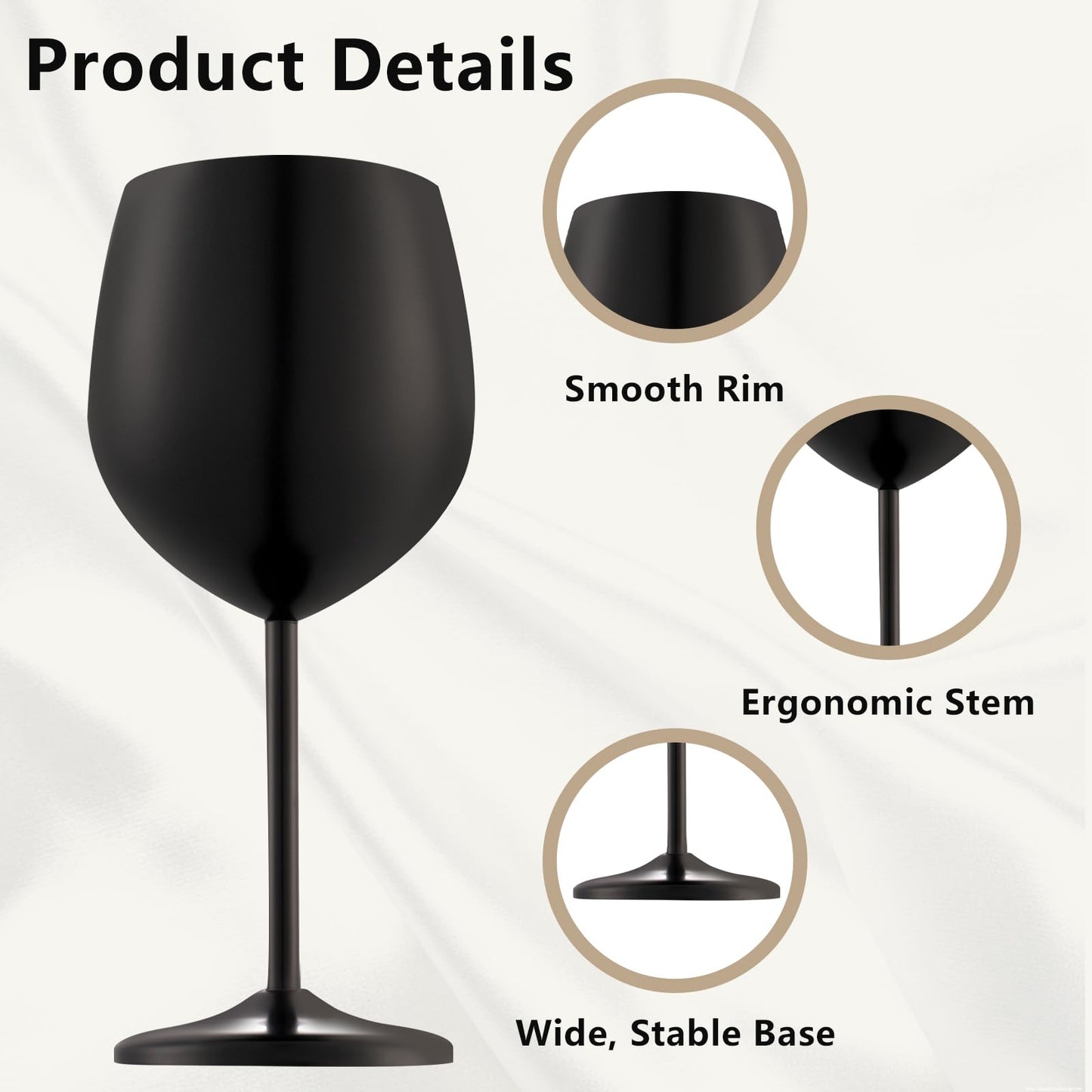UNISWEET Stainless Steel Wine Glasses Set of 4 Unbreakable Wine Glass 18 oz Unique Metal Wine Goblets for Outdoor, Travel, Camping, Pool, Ideal Gift for Wine Lovers (Matte-Black)