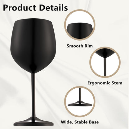 UNISWEET Stainless Steel Wine Glasses Set of 4 Unbreakable Wine Glass 18 oz Unique Metal Wine Goblets for Outdoor, Travel, Camping, Pool, Ideal Gift for Wine Lovers (Matte-Black)