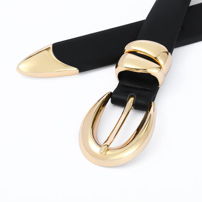 Hihope Womens Black Belt with Gold Buckle Faux Leather Belts for Women Ladies Belts for Jeans Dress Business Casual Outfits