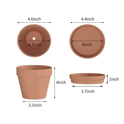 Fcacti 6 Pack Terra Cotta Pots with Saucer, 4.5 Inch Clay Planters for Indoor/Outdoor Plants, Drainage Hole, Succulent, Cactus, Flower Pots