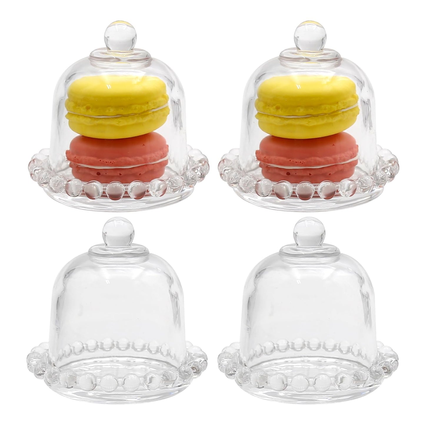 MDEOOSKY 4 PCS Mini Cake Domes Cookie Display Cake Holder Cake Stand Cake Plate Dome Cover Fruit Glass Cover Shield for Birthday Wedding Halloween Christmas, 3.94" x 3.94" x 3.34"