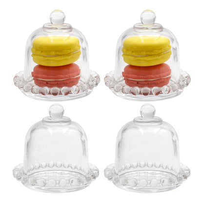 MDEOOSKY 4 PCS Mini Cake Domes Cookie Display Cake Holder Cake Stand Cake Plate Dome Cover Fruit Glass Cover Shield for Birthday Wedding Halloween Christmas, 3.94" x 3.94" x 3.34"