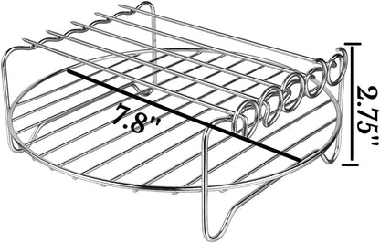 Air Fryer Rack XL Air Fryer Accessories Set of 2, Double Layer Rack with Skewer, Stackable Metal Holder