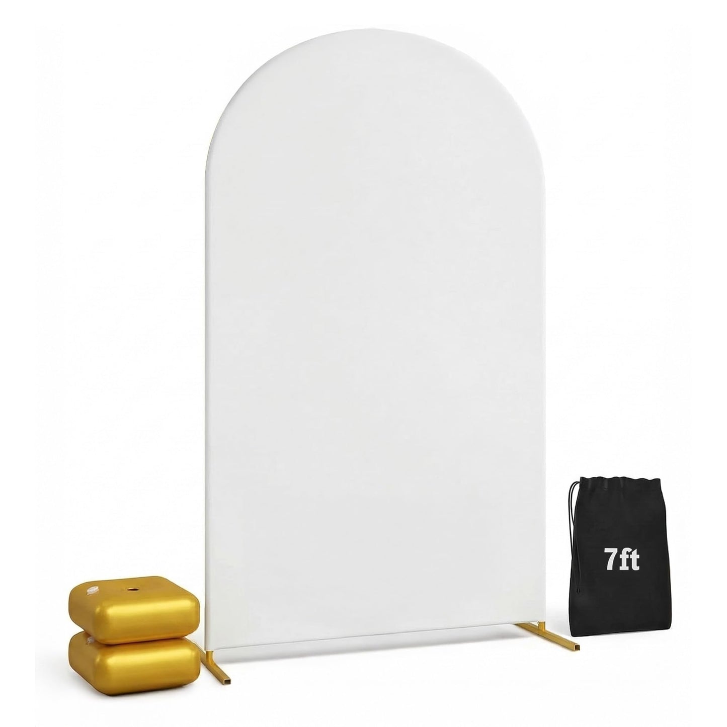 7.2FT Gold Wedding Backdrop Arch Stand with White Spandex Cover – Metal Frame, Water Weights & Storage Bag – Party, Birthday, Baby Shower, Bridal Shower, Wedding Ceremony, Photo Booth Decor