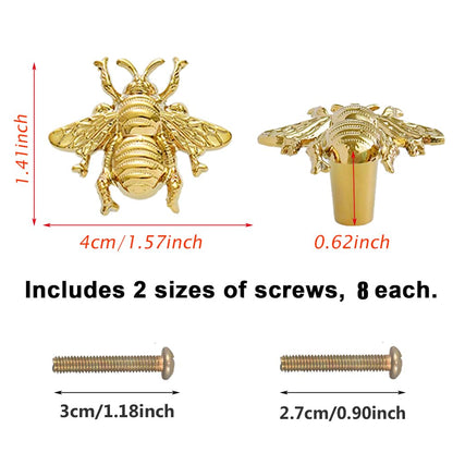 BAOTXHBR 8 pcs Bee Shape Cabinet Knob,Golden Cupboard Handles for Dresser Drawer Wardrobe Bathroom Furniture Door Decorative Pulls,with Screw (Golden)