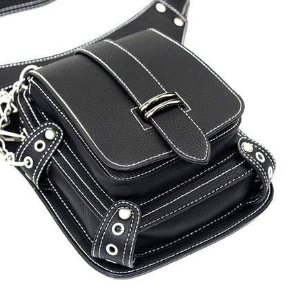 Steampunk Waist Bag Fanny Pack Fashion Gothic Leather Shoulder Crossbody Messenger Bags Thigh Leg Hip Holster Purse Travel Pouch Hiking Sport Chain Bags for Women Men