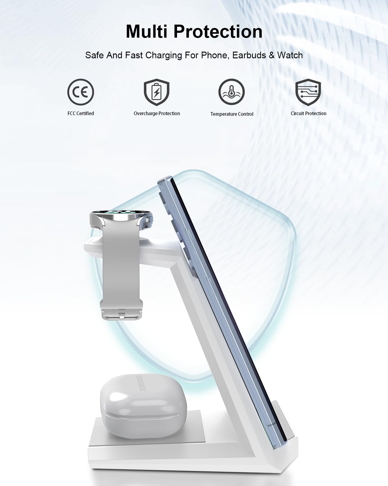 Wireless Charger for Samsung - NANAMI 3 in 1 Charging Station for Multiple Devices, Fast Charger Stand for Galaxy S25 S24 S23 Ultra S22 S21 Z Flip Fold 4,Galaxy Watch 6/5/5 Pro/4/3, Galaxy Buds 2 Pro