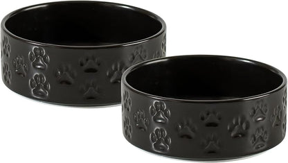 Ceramic Dog Bowl Set, Double Bowls, Non-Slip, 6 inch, Black | Microwave and dishwasher safe ceramic bowls, 3.5 cup capacity for food and water, easy to clean, for small to medium dogs